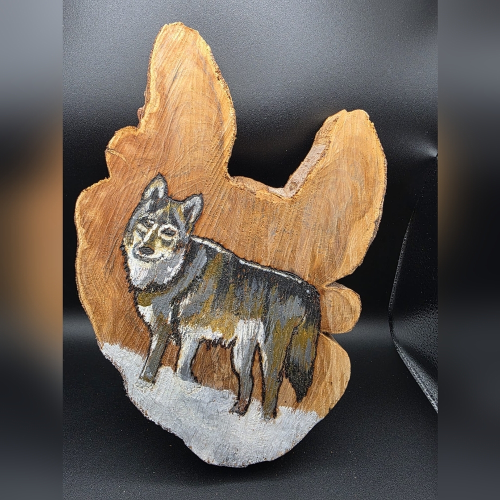 Handcrafted Wolf Wood Art